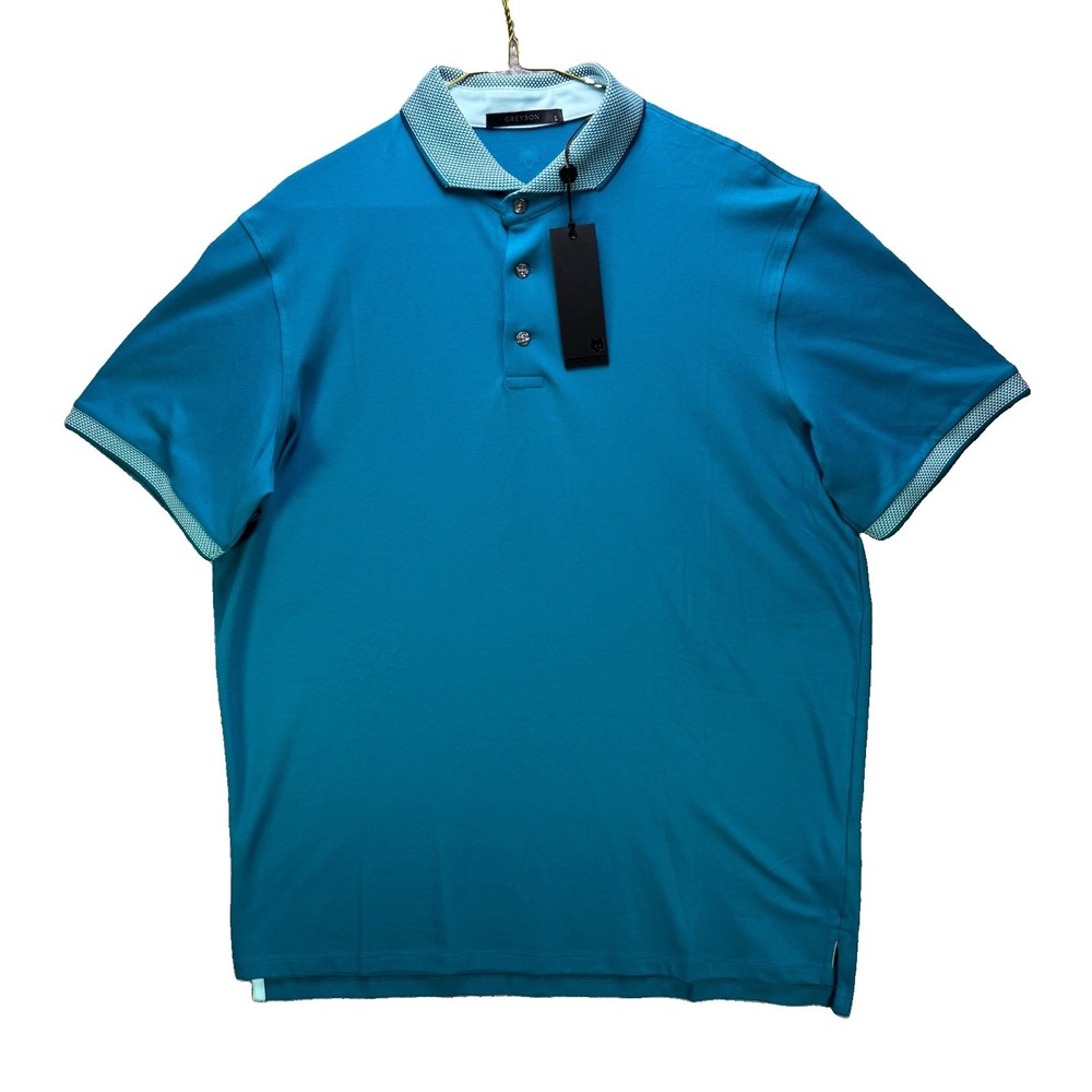 Greyson Golf Shirt Mens Large Blue Cherokee Polo Short Sleeve Supima Cotton NWT